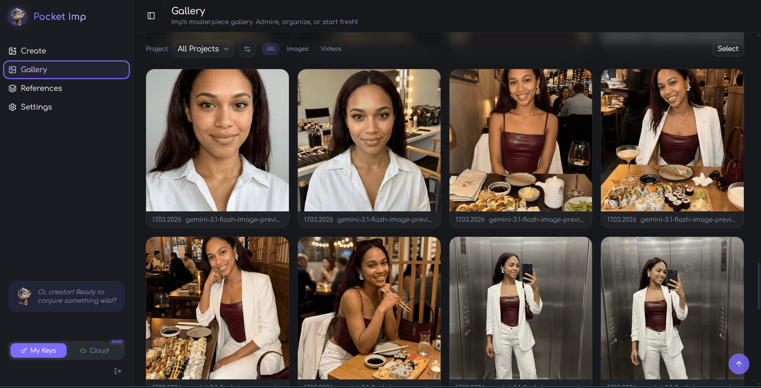 Pocket Imp — Gallery with AI generated images and videos